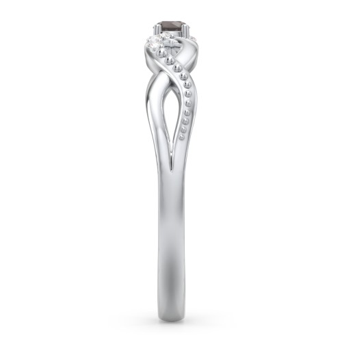 Double Infinity Gemstone Ring with Accents – Sterling Silver with Smokey Quartz and Lab Diamond