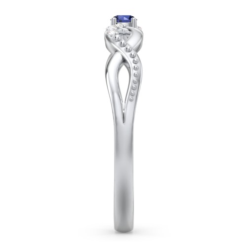Double Infinity Gemstone Ring with Accents – Sterling Silver with Blue Sapphire and Diamond