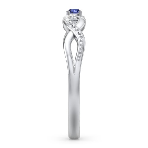 Double Infinity Gemstone Ring with Accents – Sterling Silver with Blue Sapphire and White Premium Zirconia