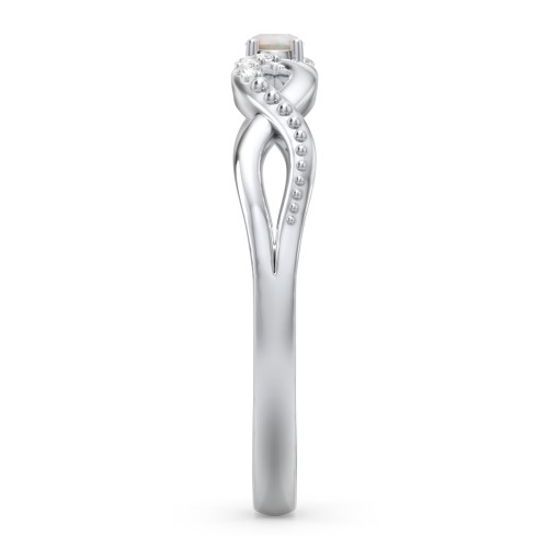 Double Infinity Gemstone Ring with Accents – Sterling Silver with Opal and White Premium Zirconia