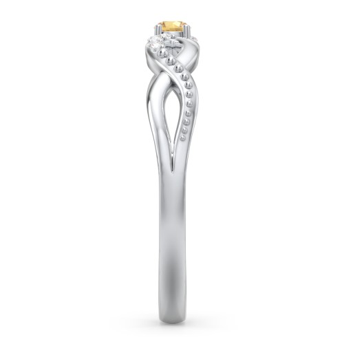 Double Infinity Gemstone Ring with Accents – Sterling Silver with Citrine and Diamond