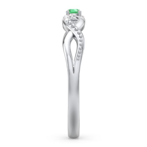 Double Infinity Gemstone Ring with Accents – Sterling Silver with Emerald and Lab Diamond