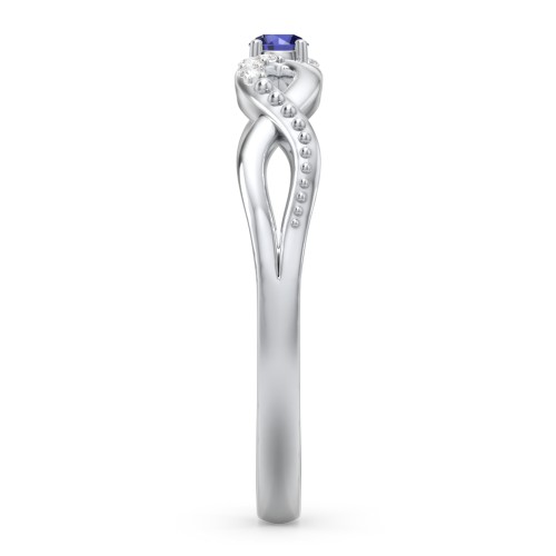 Double Infinity Gemstone Ring with Accents – Sterling Silver with Blue Sapphire and White Premium Zirconia