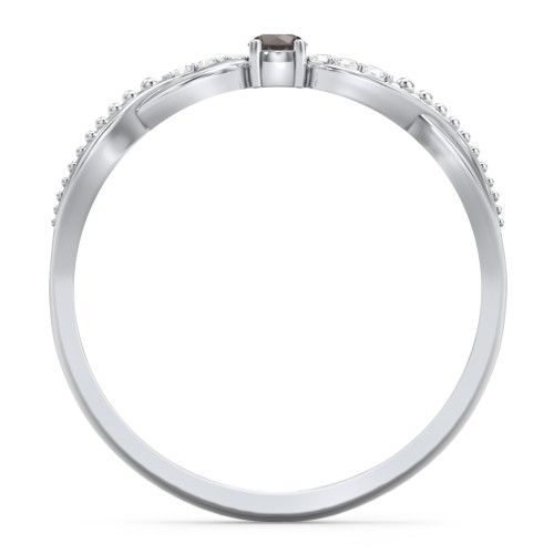 Double Infinity Gemstone Ring with Accents – Sterling Silver with Smokey Quartz and Lab Diamond