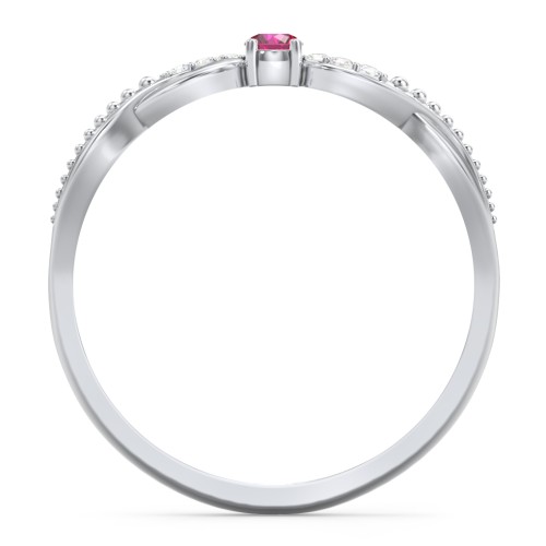 Double Infinity Gemstone Ring with Accents – Sterling Silver with Ruby and Lab Diamond