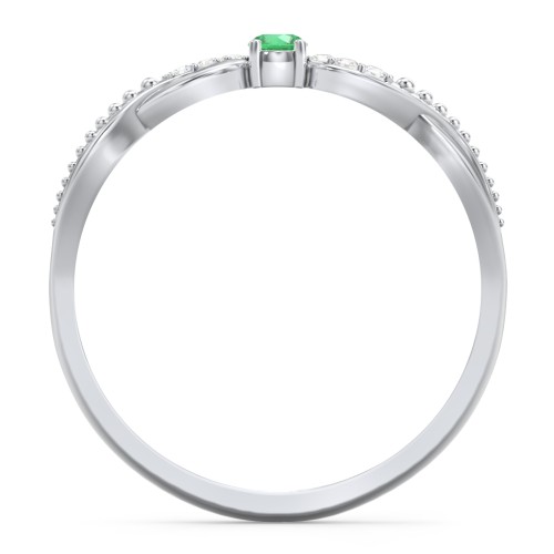 Double Infinity Gemstone Ring with Accents – Sterling Silver with Emerald and Lab Diamond