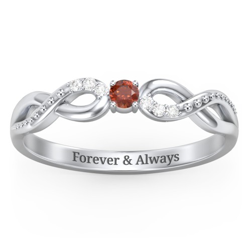 Double Infinity Gemstone Ring with Accents – Sterling Silver with Garnet and White Premium Zirconia