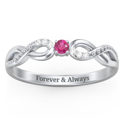 Double Infinity Gemstone Ring with Accents – Sterling Silver with Ruby and White Premium Zirconia