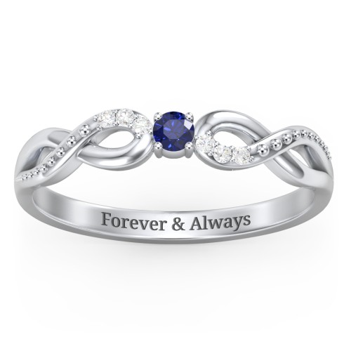 Double Infinity Gemstone Ring with Accents – Sterling Silver with Blue Sapphire and Diamond