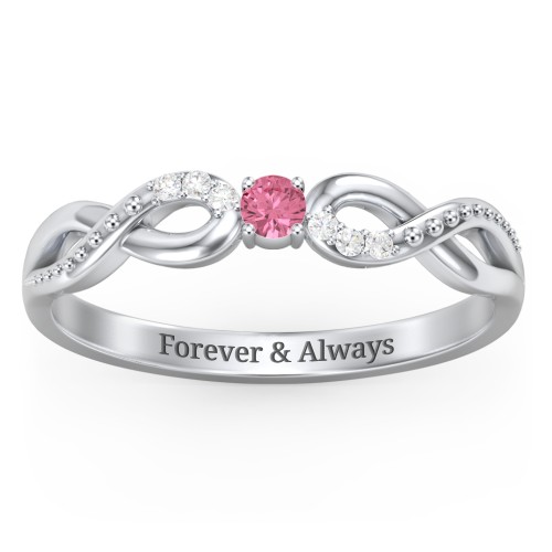 Double Infinity Gemstone Ring with Accents – Sterling Silver with Pink Tourmaline and Diamond
