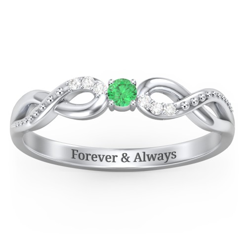 Double Infinity Gemstone Ring with Accents – Sterling Silver with Emerald and White Premium Zirconia