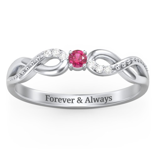 Double Infinity Gemstone Ring with Accents – Sterling Silver with Ruby and White Premium Zirconia