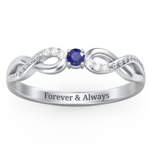 Double Infinity Gemstone Ring with Accents – Sterling Silver with Blue Sapphire and White Premium Zirconia