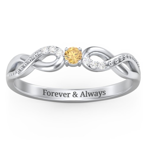 Double Infinity Gemstone Ring with Accents – Sterling Silver with Citrine and Lab Diamond