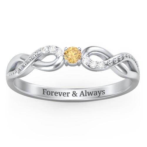 Double Infinity Gemstone Ring with Accents – Sterling Silver with Citrine and White Premium Zirconia