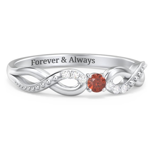 Double Infinity Gemstone Ring with Accents – Sterling Silver with Garnet and White Premium Zirconia