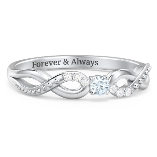 Double Infinity Gemstone Ring with Accents – Sterling Silver with Aquamarine and White Premium Zirconia