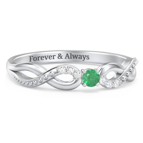 Double Infinity Gemstone Ring with Accents – Sterling Silver with Emerald and Lab Diamond