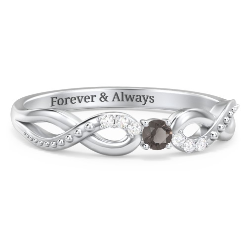 Double Infinity Gemstone Ring with Accents – Sterling Silver with Smokey Quartz and White Premium Zirconia