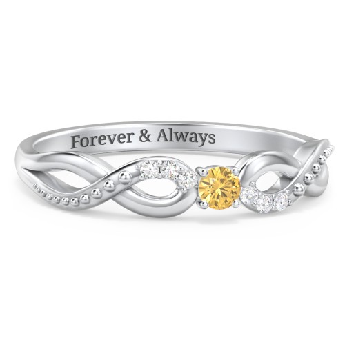 Double Infinity Gemstone Ring with Accents – Sterling Silver with Citrine and Diamond