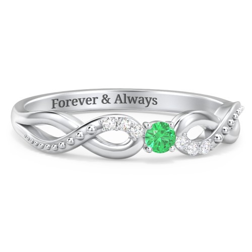 Double Infinity Gemstone Ring with Accents – Sterling Silver with Emerald and Lab Diamond