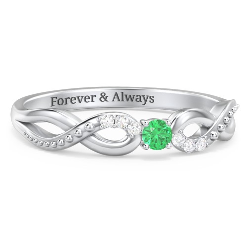 Double Infinity Gemstone Ring with Accents – Sterling Silver with Emerald and White Premium Zirconia
