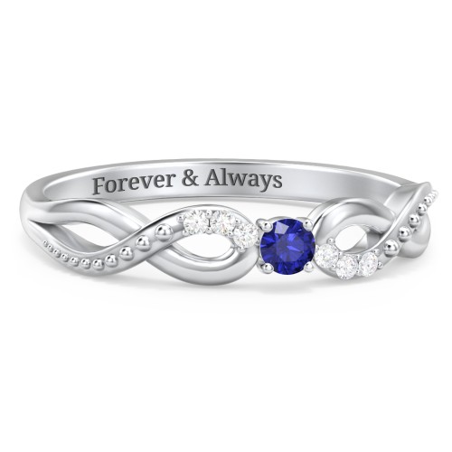 Double Infinity Gemstone Ring with Accents – Sterling Silver with Blue Sapphire and White Premium Zirconia