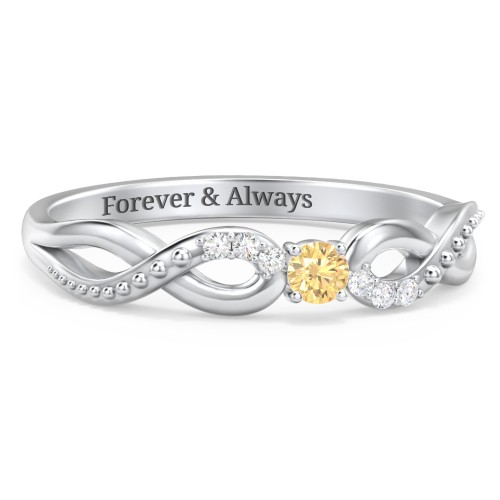 Double Infinity Gemstone Ring with Accents – Sterling Silver with Citrine and Lab Diamond