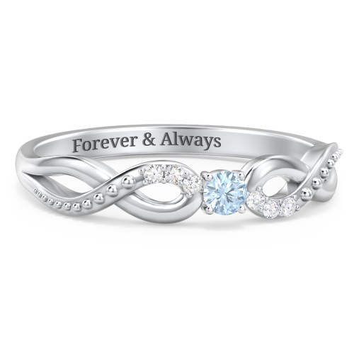 Double Infinity Gemstone Ring with Accents – Sterling Silver with Blue Topaz and Diamond