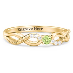Double Infinity Gemstone Ring with Accents in 10K Solid Yellow Gold with Peridot and White Premium Zirconia