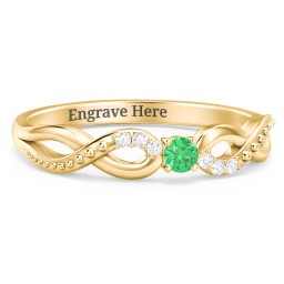 Double Infinity Gemstone Ring with Accents in 10K Solid Yellow Gold with Emerald and White Premium Zirconia