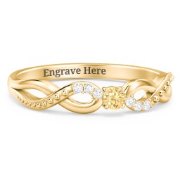 Double Infinity Gemstone Ring with Accents in 10K Solid Yellow Gold with Citrine and White Premium Zirconia