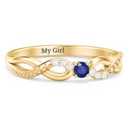 Double Infinity Gemstone Ring with Accents in 10K Solid Yellow Gold with Blue Sapphire and White Premium Zirconia