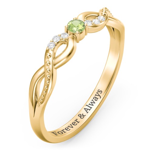 Double Infinity Gemstone Ring with Accents – 10K Yellow Gold with Peridot and White Premium Zirconia