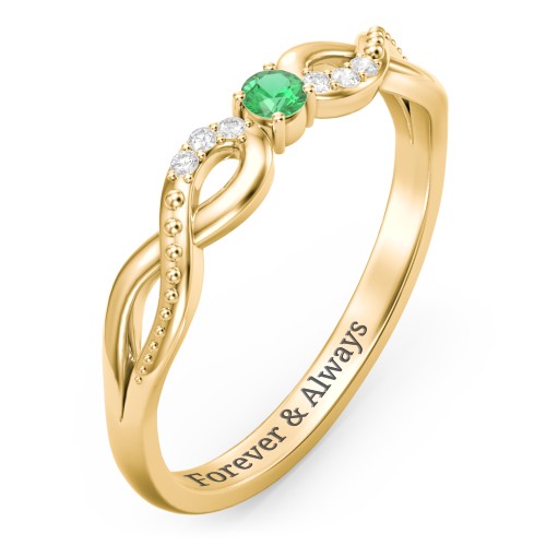 Double Infinity Gemstone Ring with Accents – 10K Yellow Gold with Emerald and White Premium Zirconia