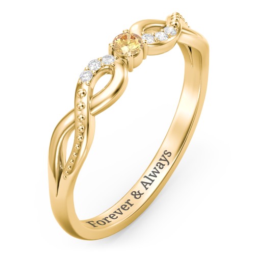 Double Infinity Gemstone Ring with Accents – 10K Yellow Gold with Citrine and White Premium Zirconia