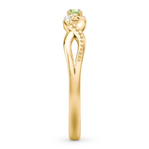 Double Infinity Gemstone Ring with Accents – 10K Yellow Gold with Peridot and White Premium Zirconia