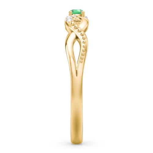 Double Infinity Gemstone Ring with Accents – 10K Yellow Gold with Emerald and White Premium Zirconia