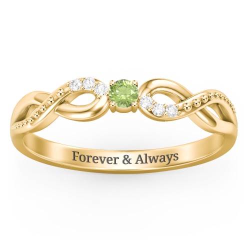 Double Infinity Gemstone Ring with Accents – 10K Yellow Gold with Peridot and White Premium Zirconia