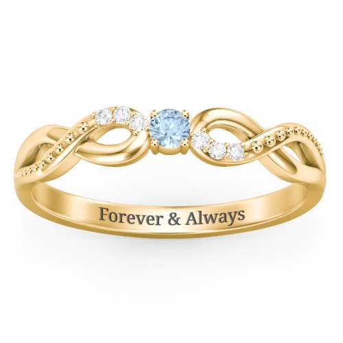 Double Infinity Gemstone Ring with Accents – 10K Yellow Gold with Blue Topaz and White Premium Zirconia