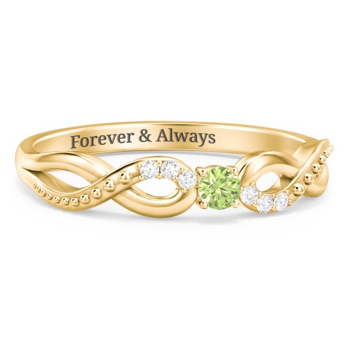 Double Infinity Gemstone Ring with Accents – 10K Yellow Gold with Peridot and White Premium Zirconia
