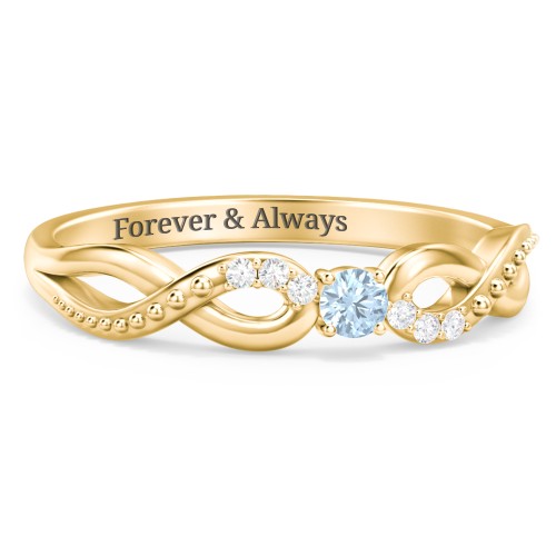 Double Infinity Gemstone Ring with Accents – 10K Yellow Gold with Blue Topaz and White Premium Zirconia