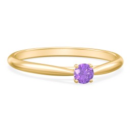 Classic Solitaire Sparkle Ring in 18K Gold Plated Silver with Amethyst