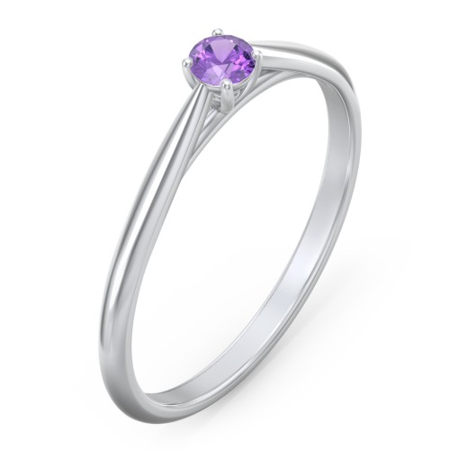 Classic Solitaire Sparkle Ring – Sterling Silver with Amethyst