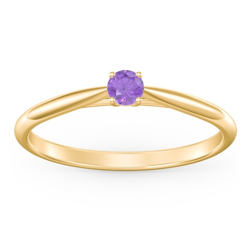Classic Solitaire Sparkle Ring – 18K Gold Plated Silver with Amethyst