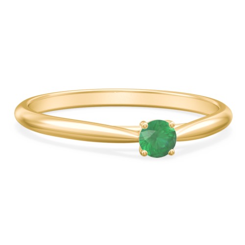 Classic Solitaire Sparkle Ring – 18K Gold Plated Silver with Emerald