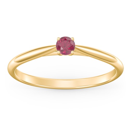 Classic Solitaire Sparkle Ring – 18K Gold Plated Silver with Ruby