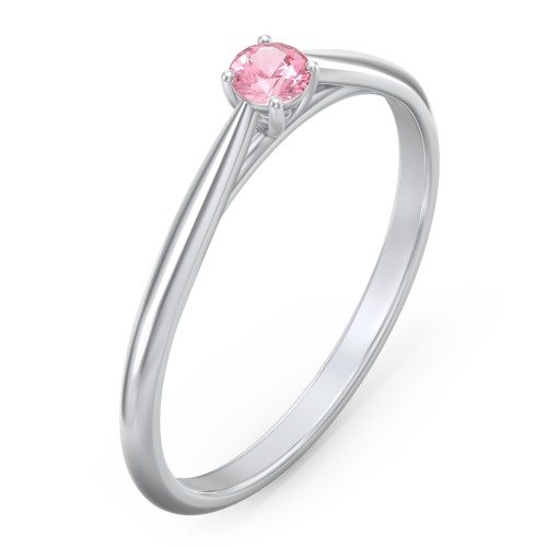 Classic Solitaire Sparkle Ring – Sterling Silver with Pink Tourmaline