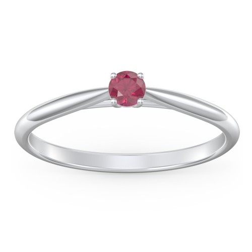 Classic Solitaire Sparkle Ring – Sterling Silver with Ruby
