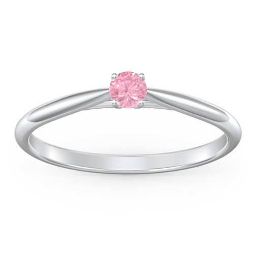 Classic Solitaire Sparkle Ring – Sterling Silver with Pink Tourmaline
